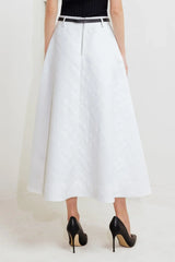 DOWNTOWN EASE WOVEN MIDI SKIRT - Flying Tomato - Flyclothing LLC