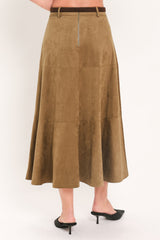 SANDSTONE SILHOUETTE FAUX SUEDE MIDI SKIRT