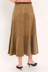 SANDSTONE SILHOUETTE FAUX SUEDE MIDI SKIRT - Flying Tomato - Flyclothing LLC