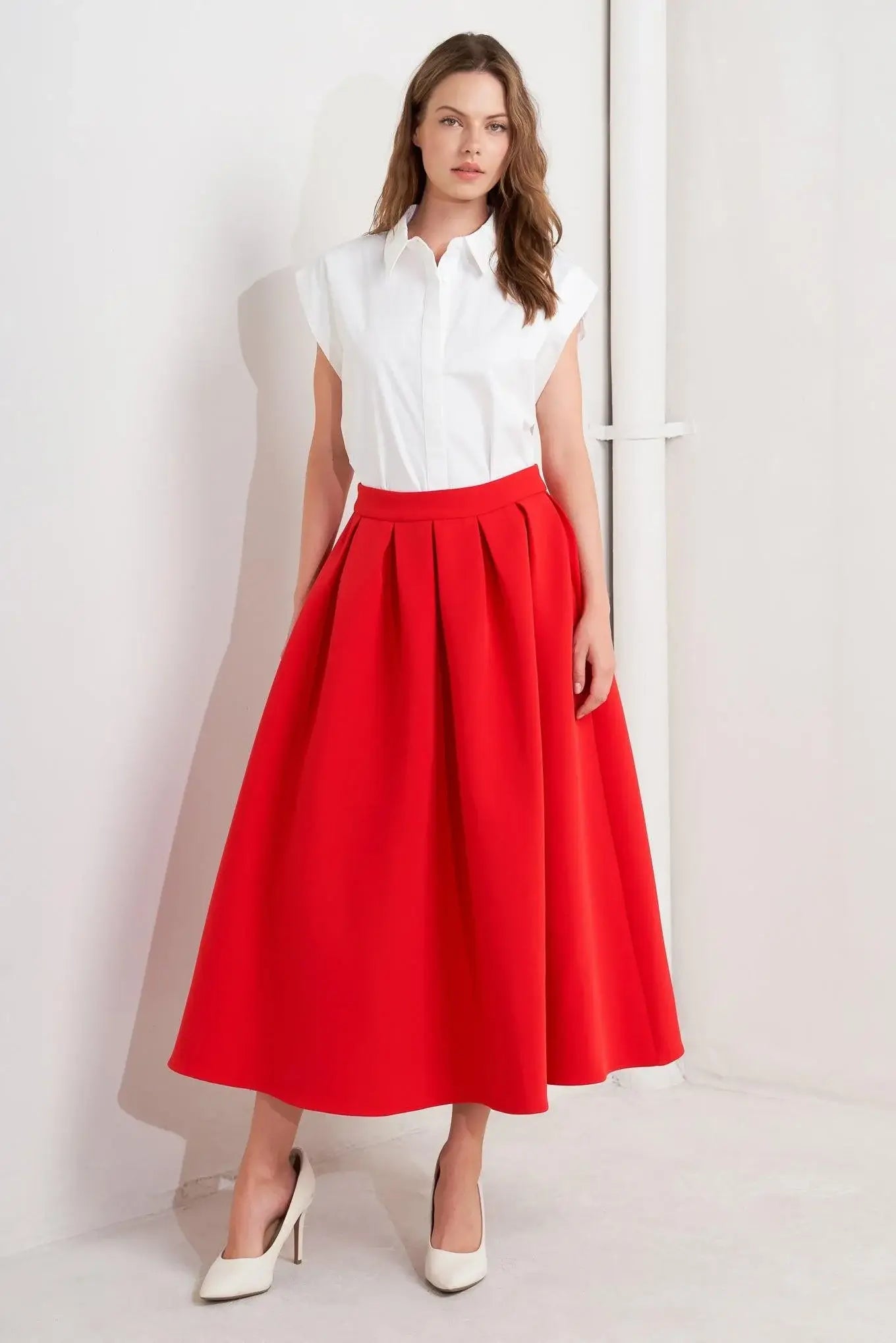 STRAWBERRY POP WOVEN FULL MIDI SKIRT - Flying Tomato - Flyclothing LLC