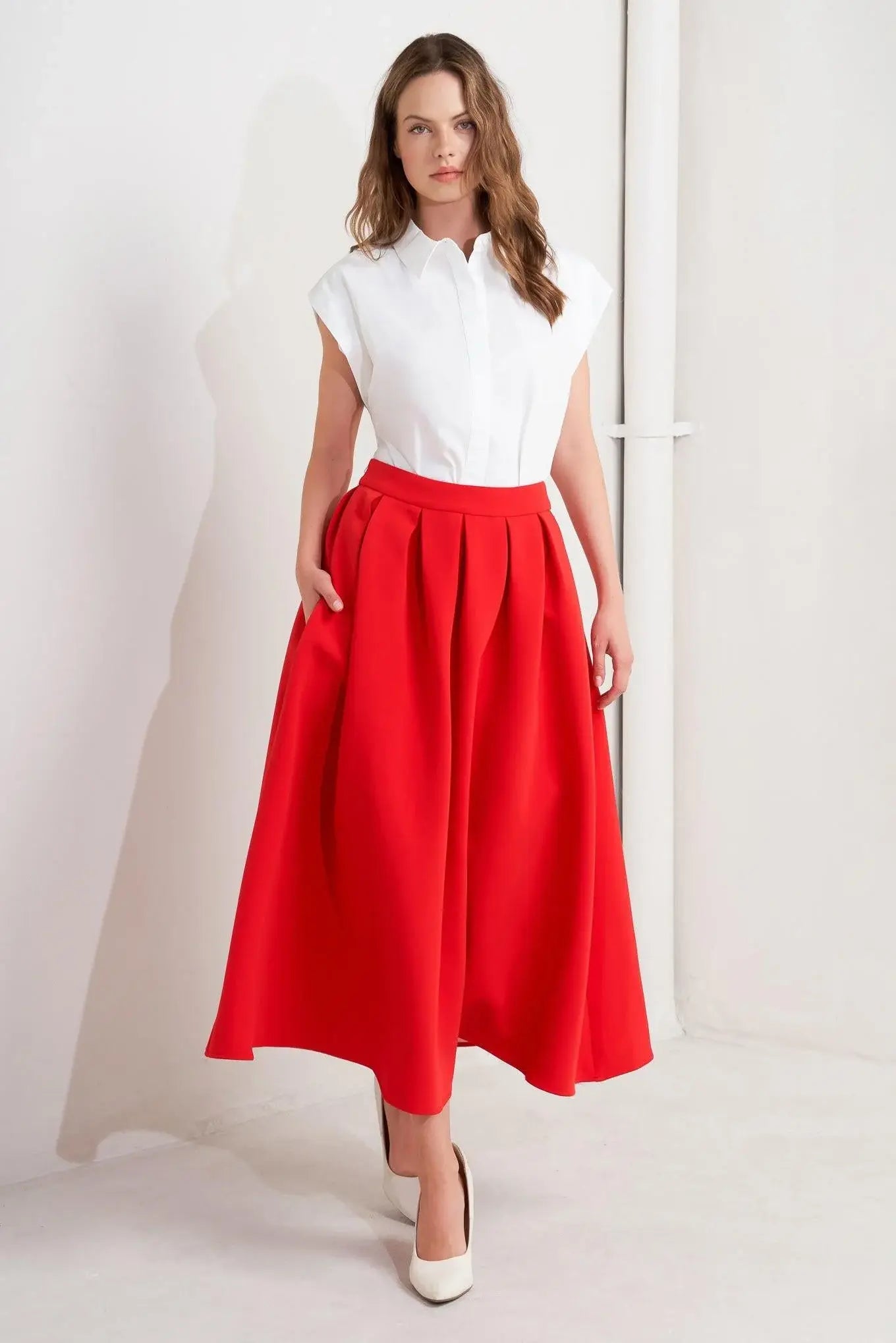 STRAWBERRY POP WOVEN FULL MIDI SKIRT - Flying Tomato - Flyclothing LLC