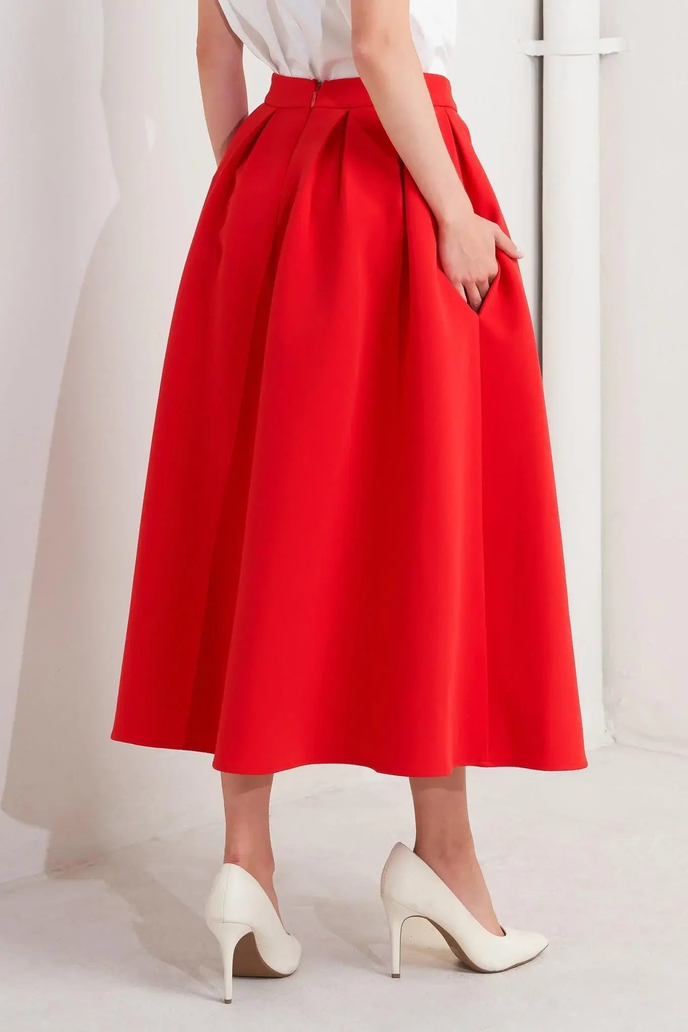 STRAWBERRY POP WOVEN FULL MIDI SKIRT - Flying Tomato - Flyclothing LLC