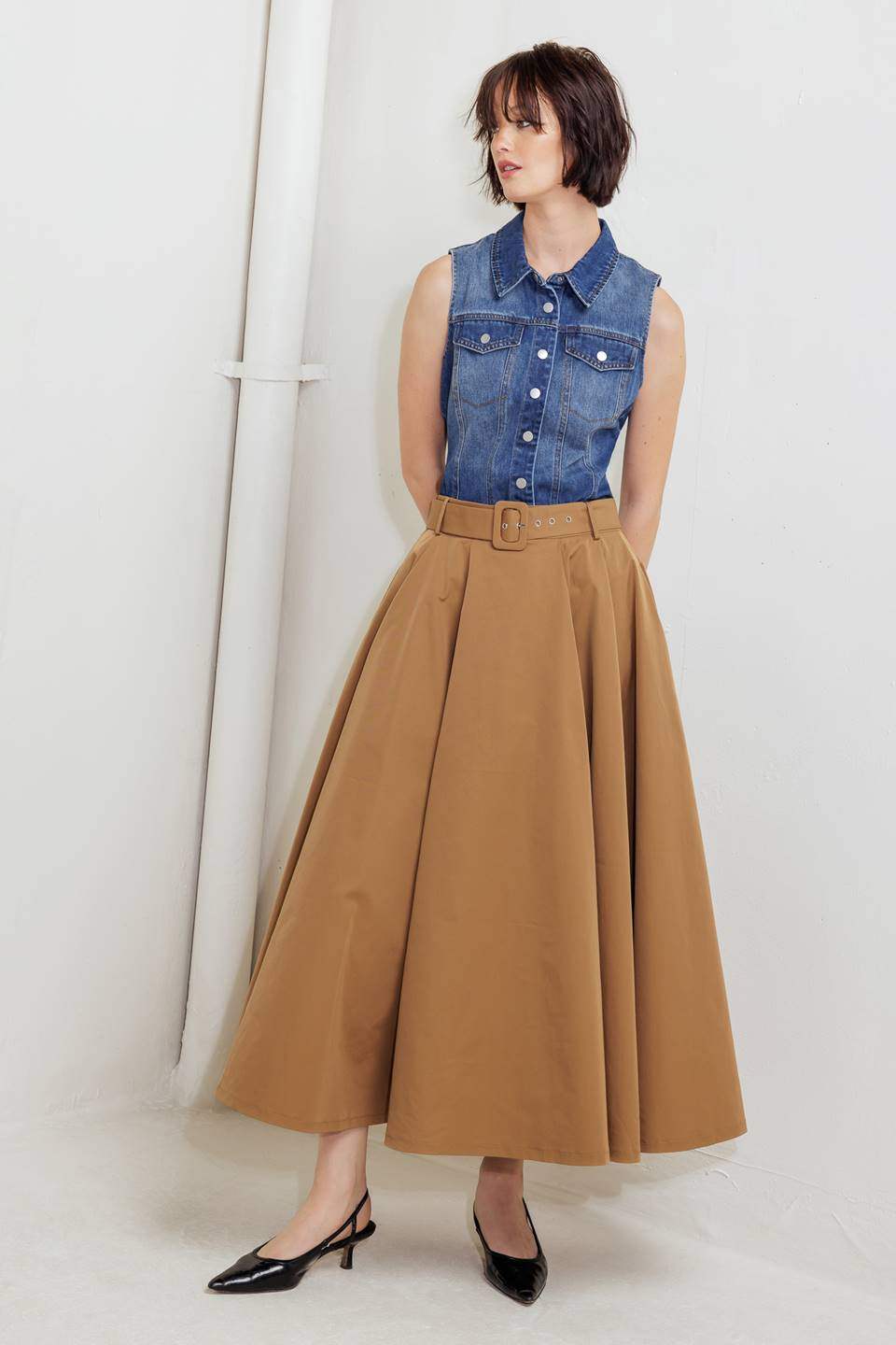 ROUGE ALLURE WOVEN FULL MIDI SKIRT - Flying Tomato - Flyclothing LLC