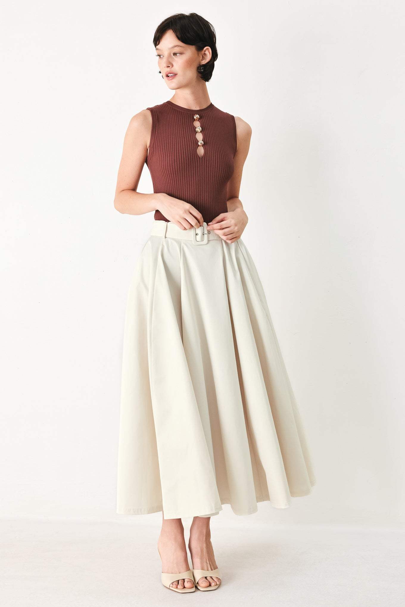 ROUGE ALLURE WOVEN FULL MIDI SKIRT - Flying Tomato - Flyclothing LLC