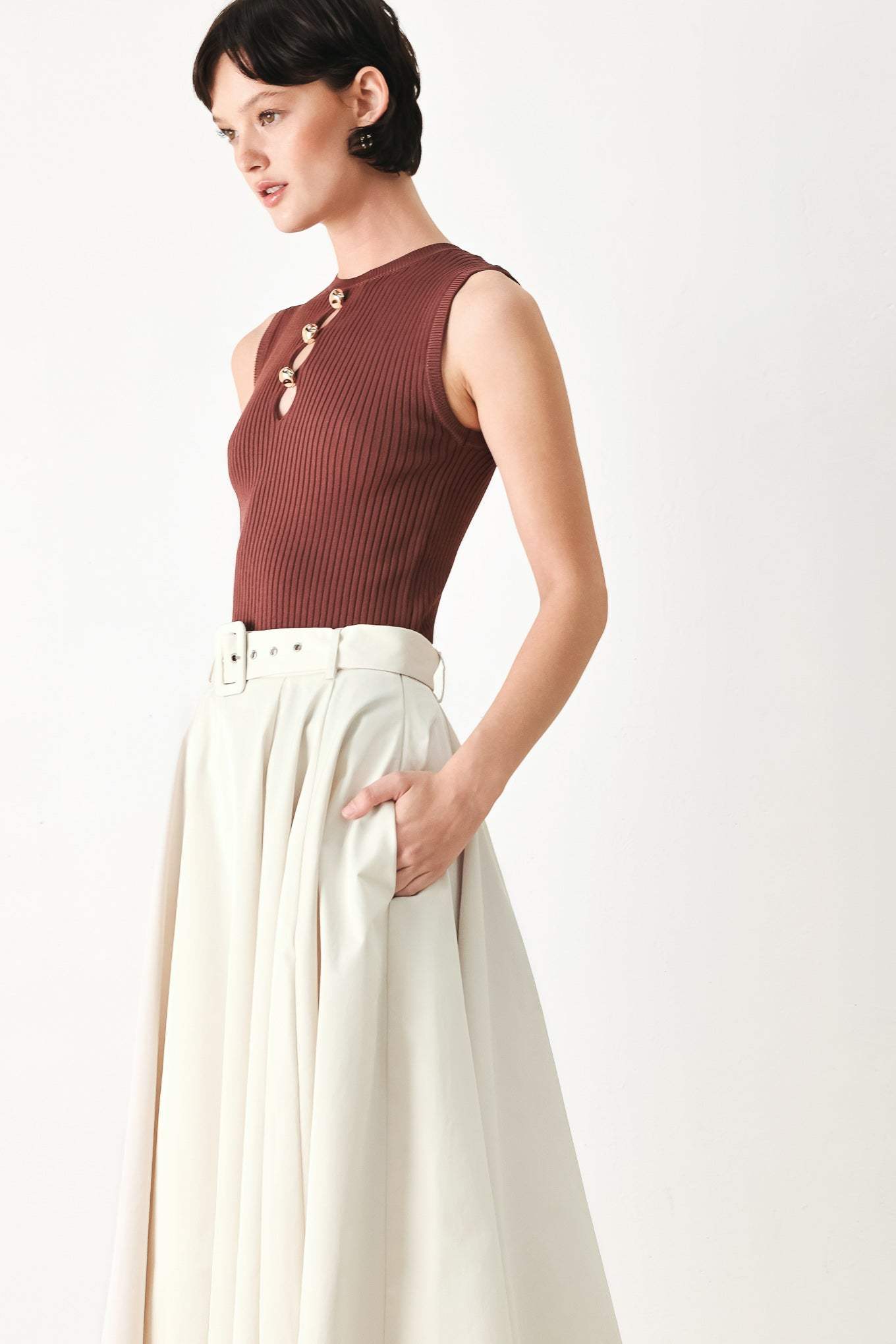 ROUGE ALLURE WOVEN FULL MIDI SKIRT - Flying Tomato - Flyclothing LLC