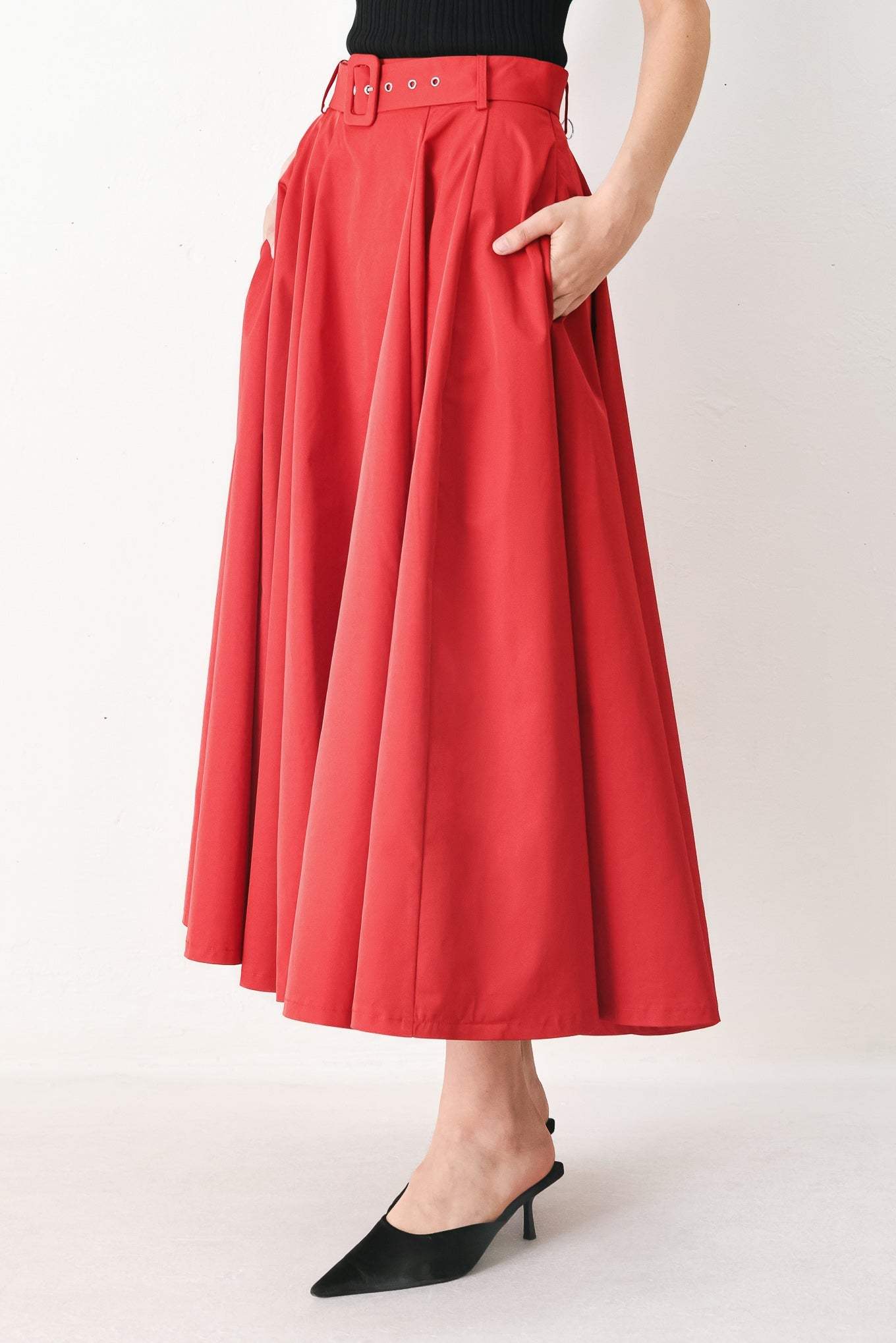 ROUGE ALLURE WOVEN FULL MIDI SKIRT - Flying Tomato - Flyclothing LLC