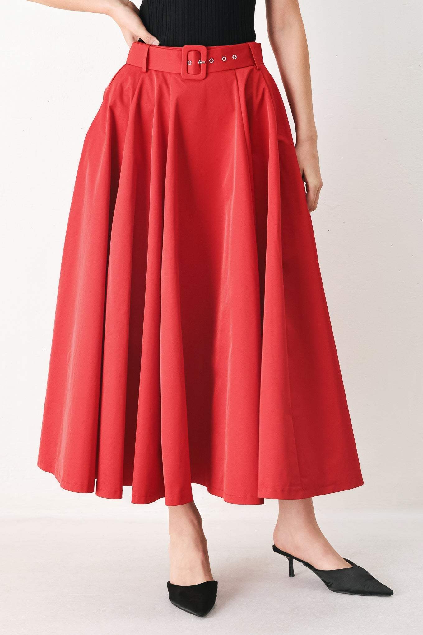 ROUGE ALLURE WOVEN FULL MIDI SKIRT - Flying Tomato - Flyclothing LLC