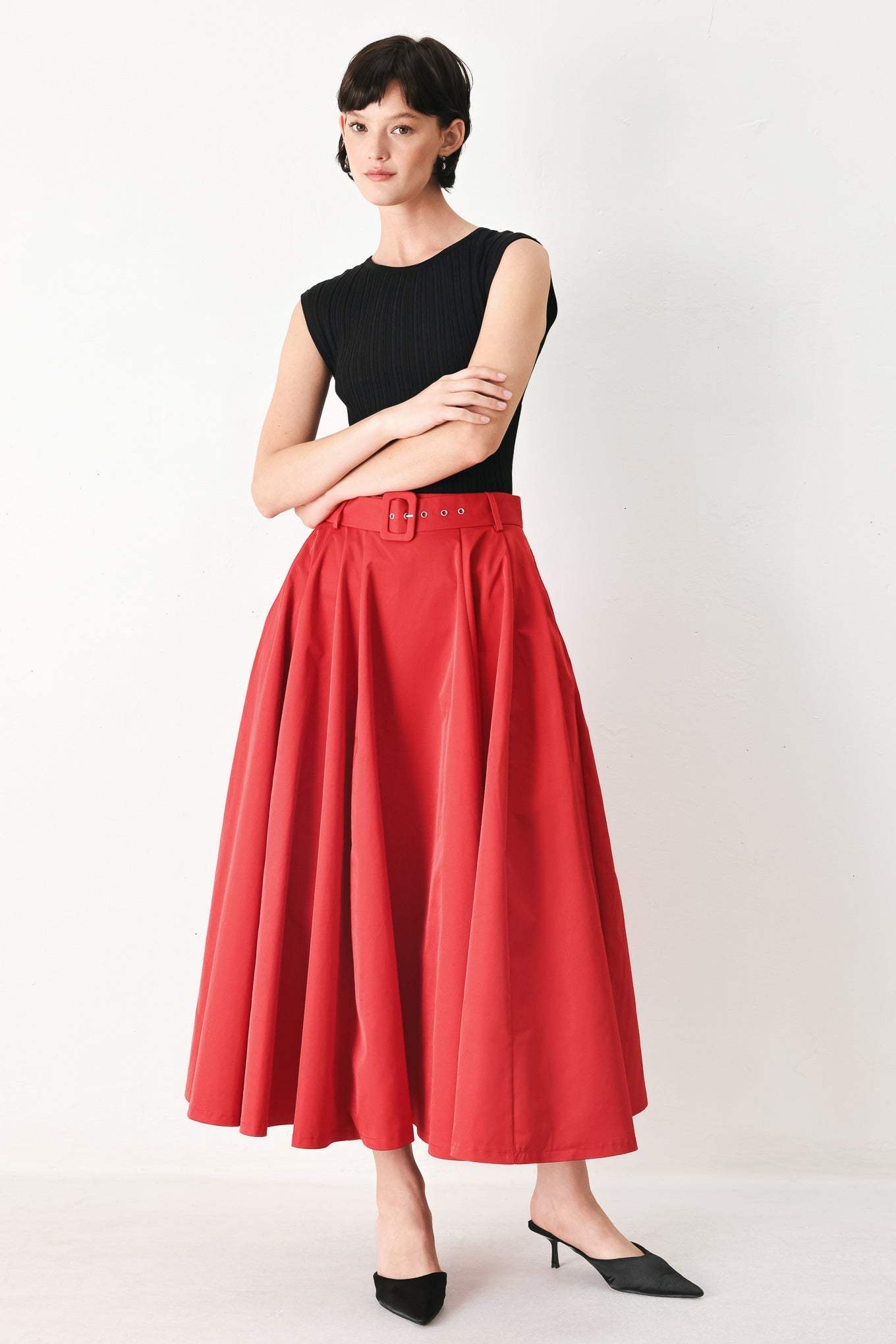 ROUGE ALLURE WOVEN FULL MIDI SKIRT - Flying Tomato - Flyclothing LLC