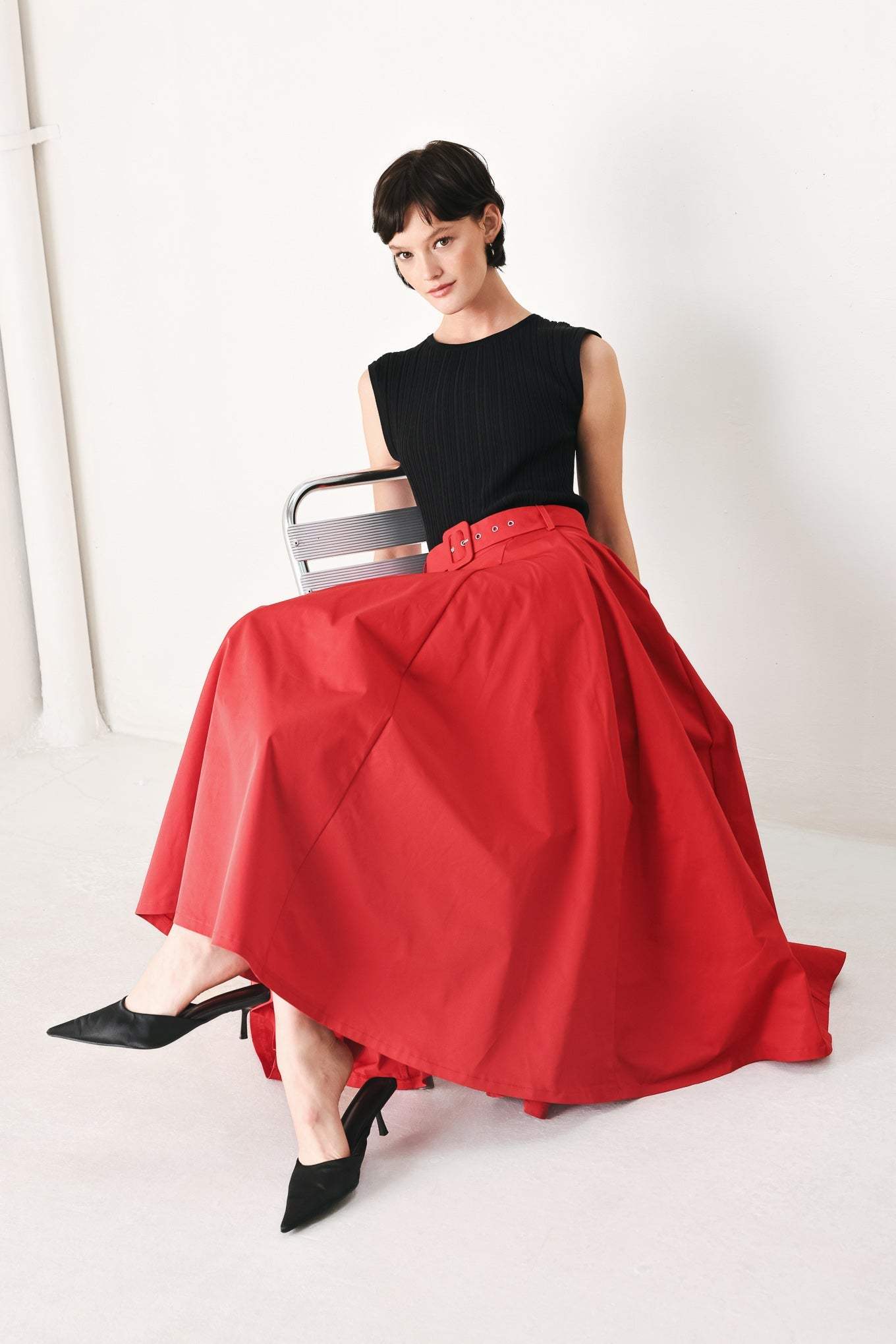 ROUGE ALLURE WOVEN FULL MIDI SKIRT - Flying Tomato - Flyclothing LLC