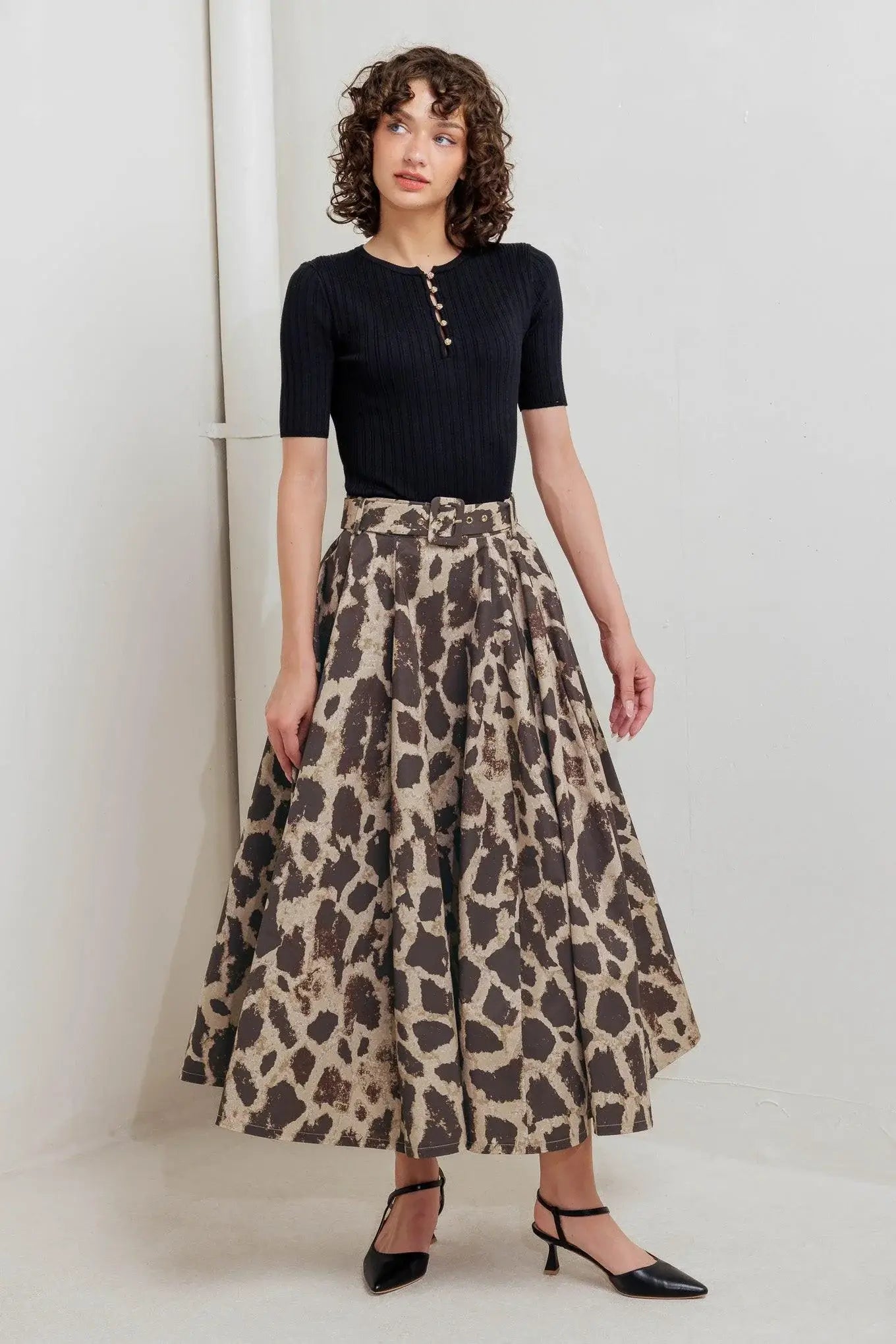 LEO LOVER WOVEN FULL MIDI SKIRT - Flying Tomato - Flyclothing LLC