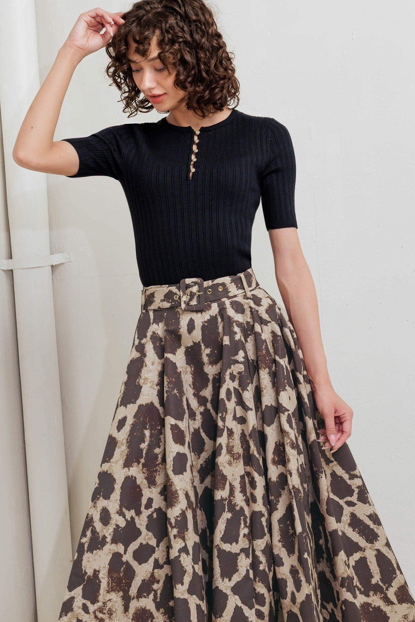 LEO LOVER WOVEN FULL MIDI SKIRT - Flying Tomato - Flyclothing LLC