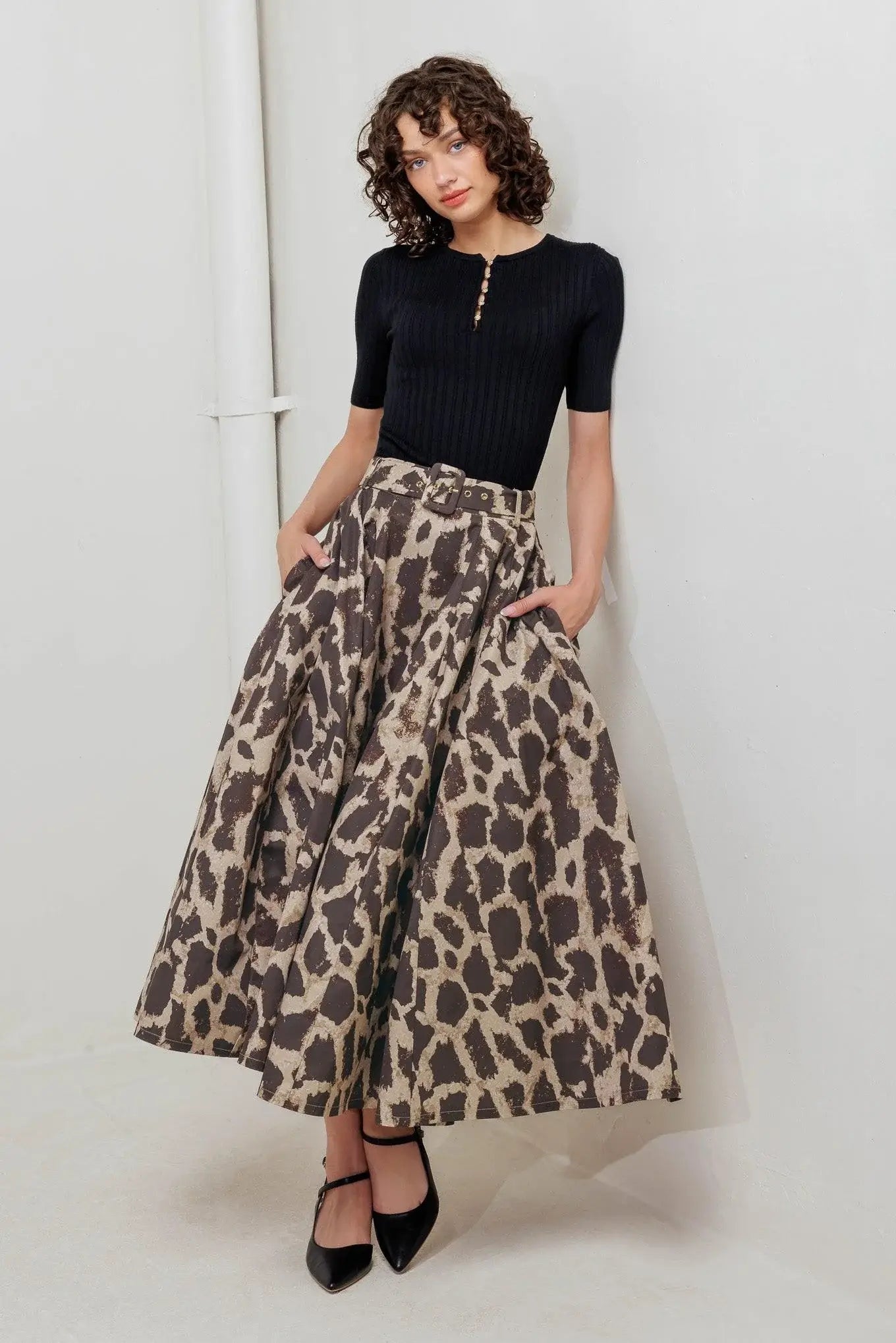 LEO LOVER WOVEN FULL MIDI SKIRT - Flying Tomato - Flyclothing LLC