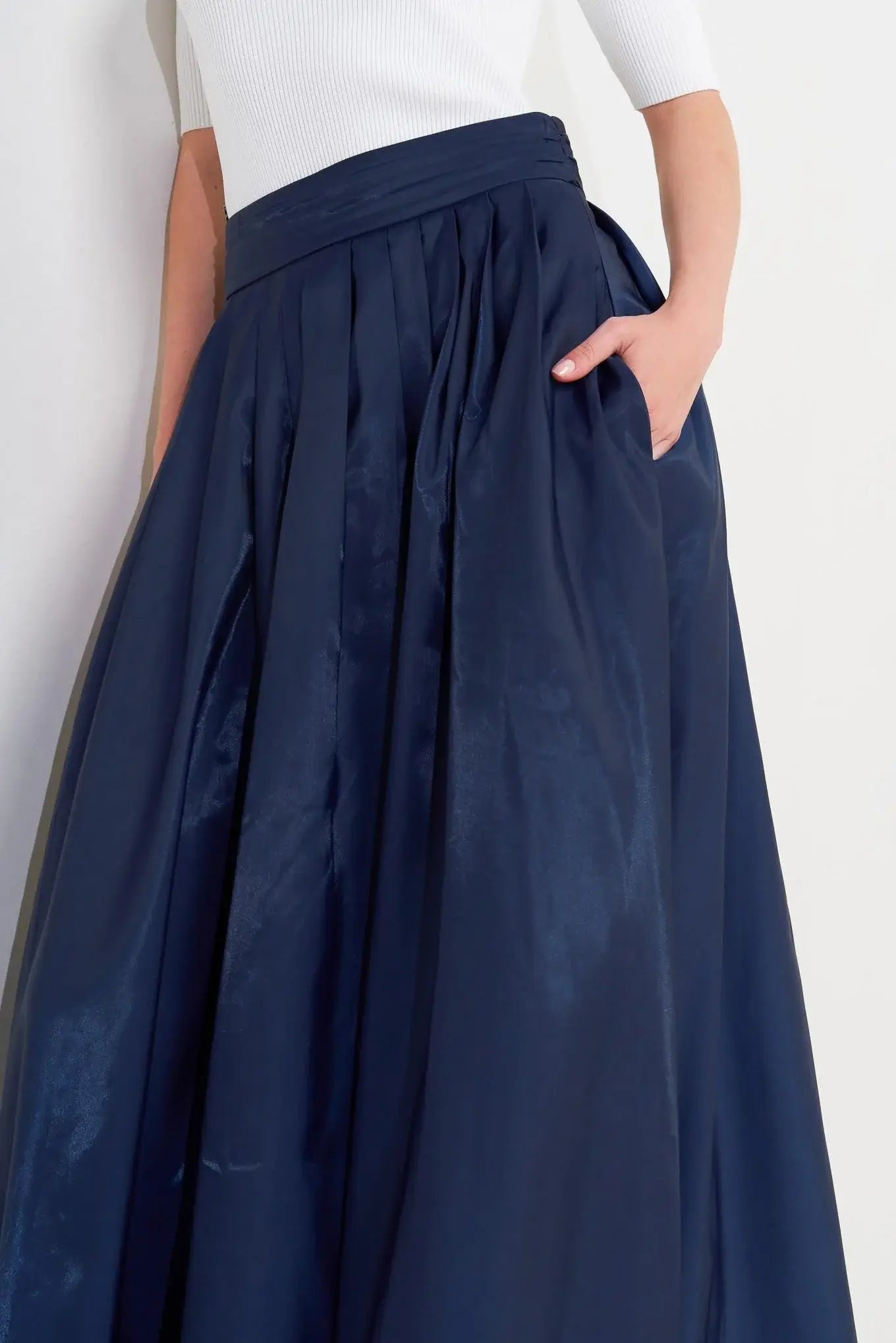 LUXE FLARE WOVEN PLEATED MIDI SKIRT - Flying Tomato - Flyclothing LLC