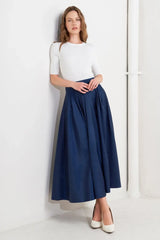 LUXE FLARE WOVEN PLEATED MIDI SKIRT - Flying Tomato - Flyclothing LLC
