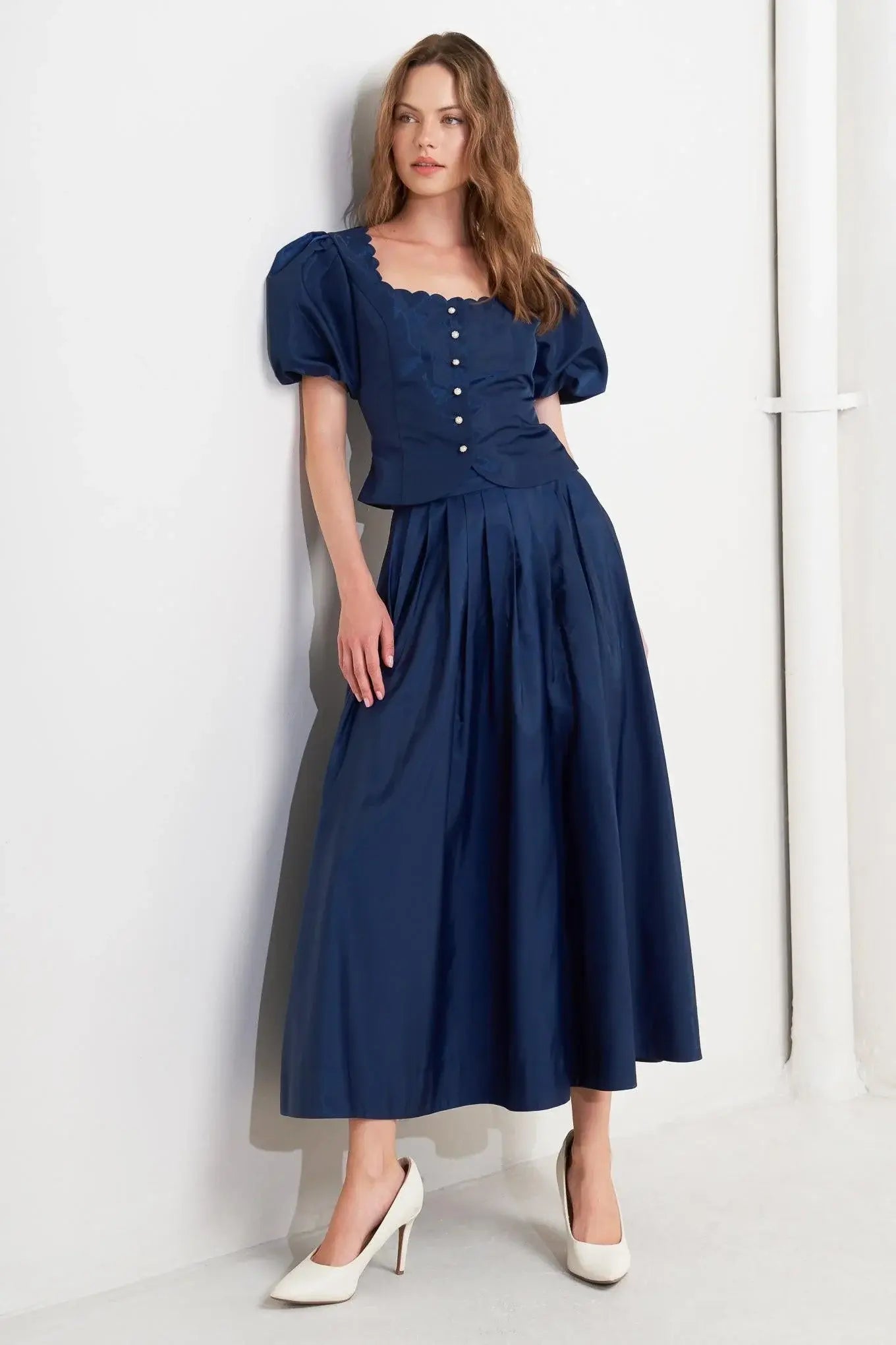 LUXE FLARE WOVEN PLEATED MIDI SKIRT - Flying Tomato - Flyclothing LLC