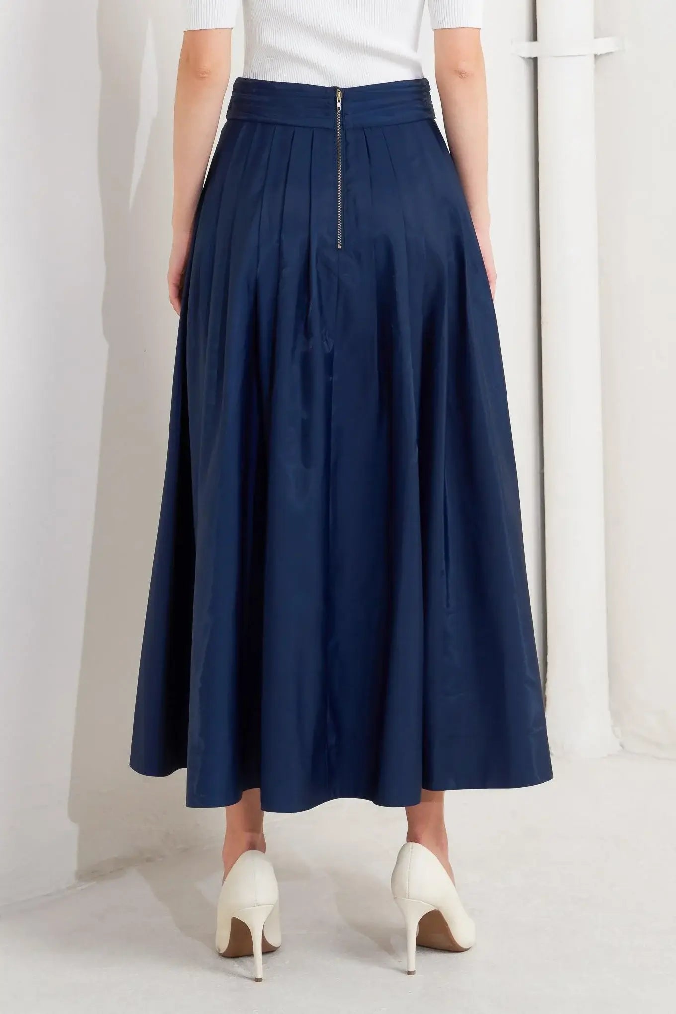 LUXE FLARE WOVEN PLEATED MIDI SKIRT - Flying Tomato - Flyclothing LLC