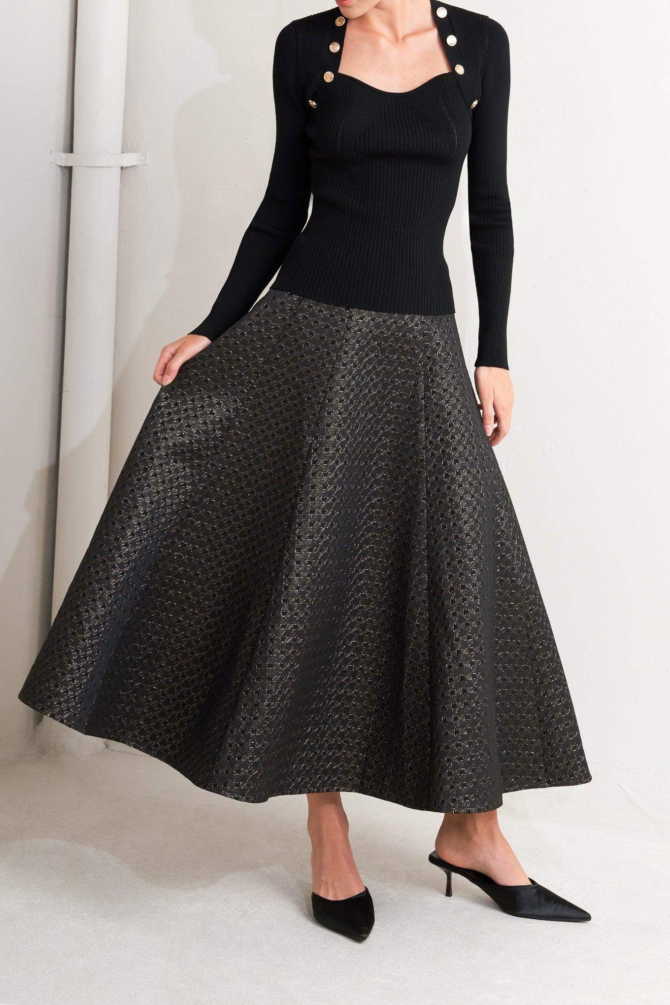 EVENING SCULPT METALLIC WOVEN CIRCLE SKIRT - Flying Tomato - Flyclothing LLC
