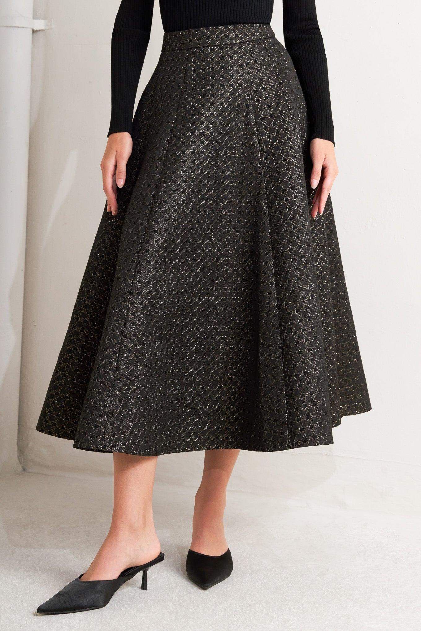 EVENING SCULPT METALLIC WOVEN CIRCLE SKIRT - Flying Tomato - Flyclothing LLC