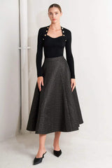 EVENING SCULPT METALLIC WOVEN CIRCLE SKIRT - Flying Tomato - Flyclothing LLC