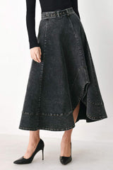 SHADOW STITCH ROMANCE DENIM MIDI SKIRT - Flying Tomato - Flyclothing LLC