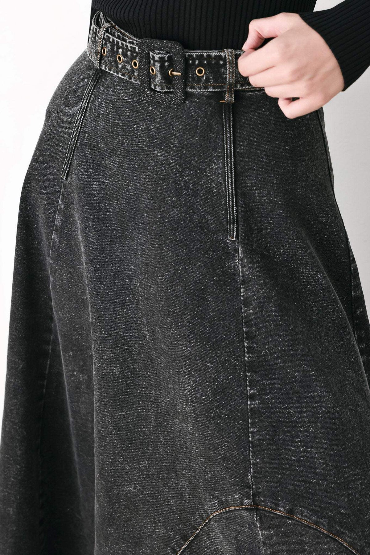 SHADOW STITCH ROMANCE DENIM MIDI SKIRT - Flying Tomato - Flyclothing LLC