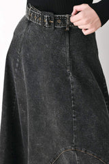 SHADOW STITCH ROMANCE DENIM MIDI SKIRT - Flying Tomato - Flyclothing LLC