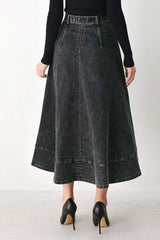 SHADOW STITCH ROMANCE DENIM MIDI SKIRT - Flying Tomato - Flyclothing LLC