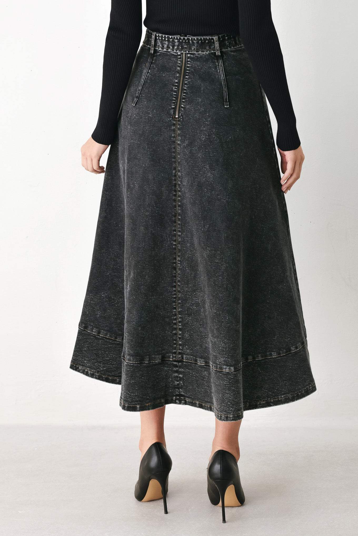 SHADOW STITCH ROMANCE DENIM MIDI SKIRT - Flying Tomato - Flyclothing LLC