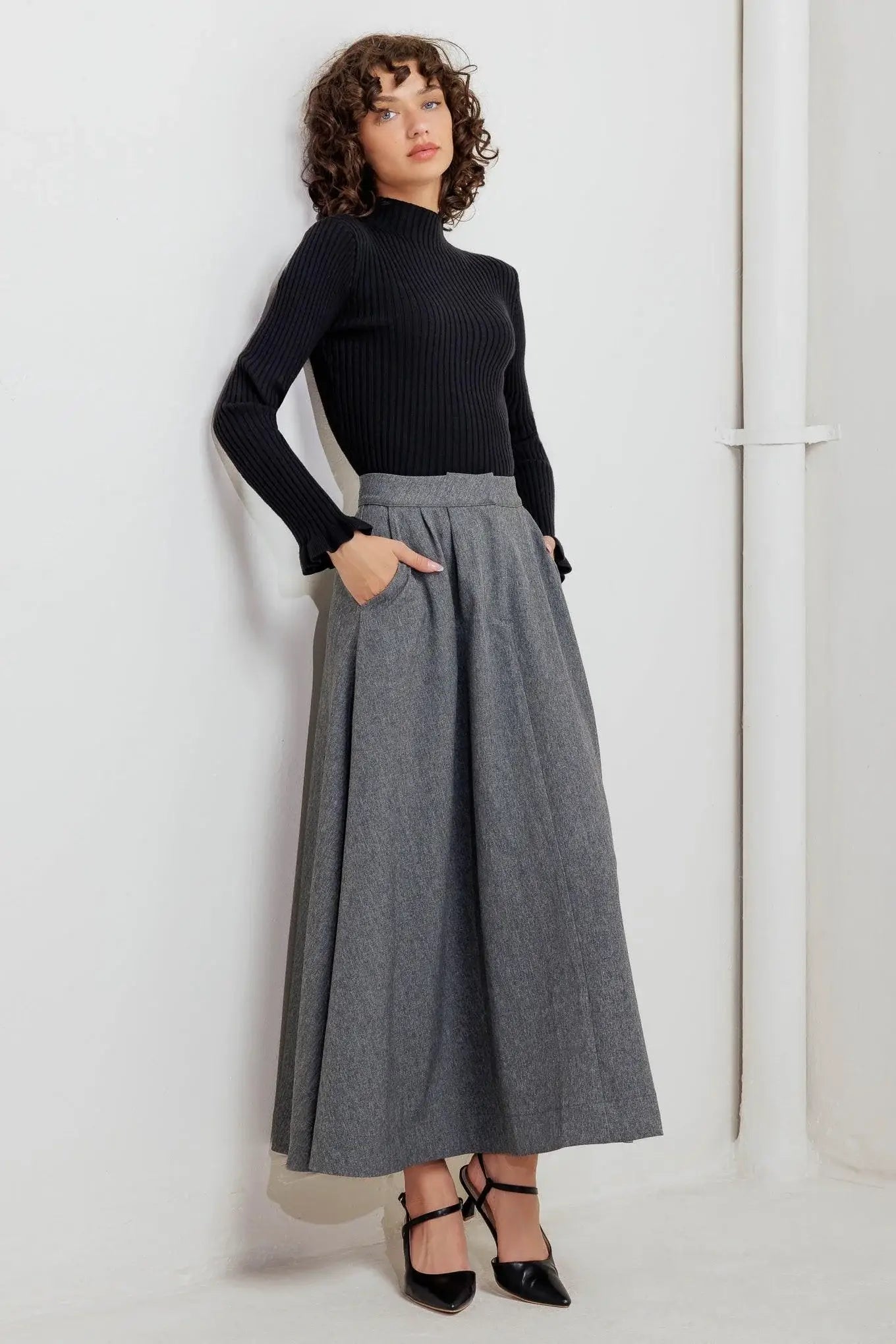 TIMELESS LOOK WOVEN MIDI CIRCLE SKIRT - Flying Tomato - Flyclothing LLC
