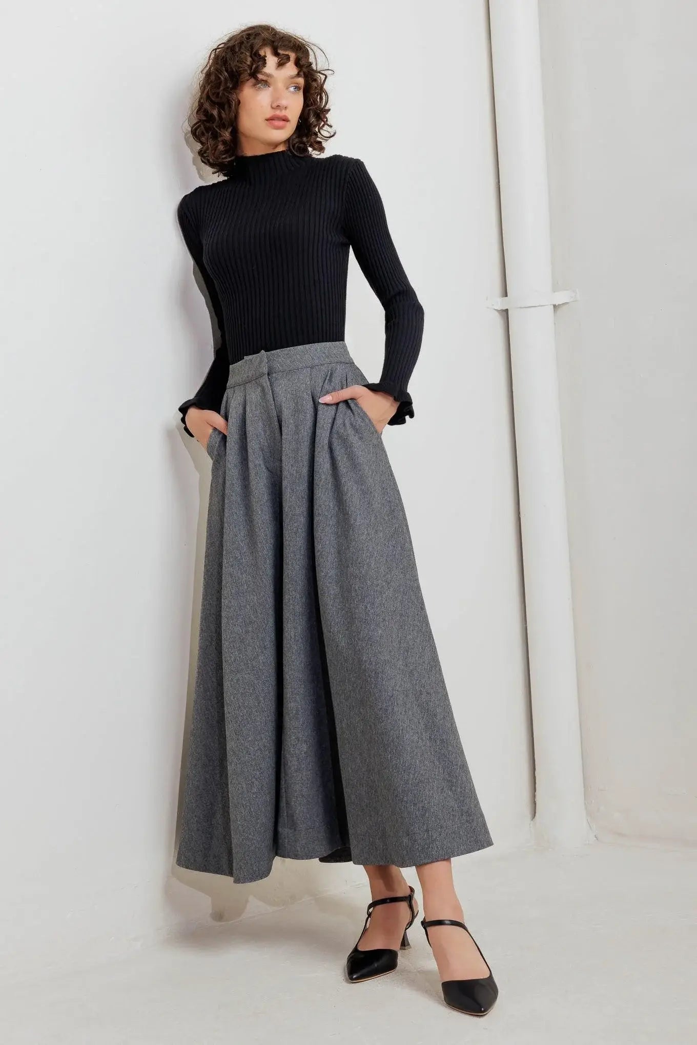 TIMELESS LOOK WOVEN MIDI CIRCLE SKIRT - Flying Tomato - Flyclothing LLC