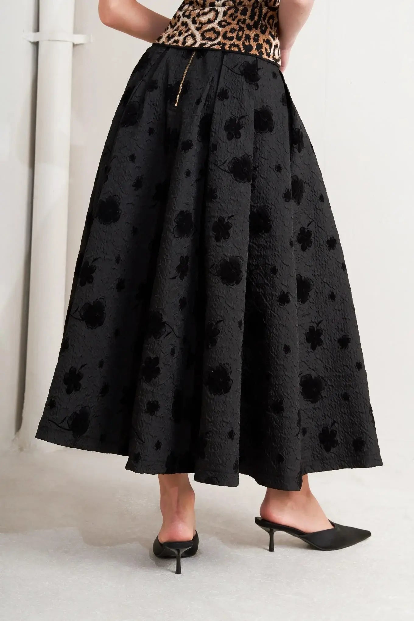 NOIR BLOOMING ROMANCE WOVEN FULL MIDI SKIRT - Flying Tomato - Flyclothing LLC