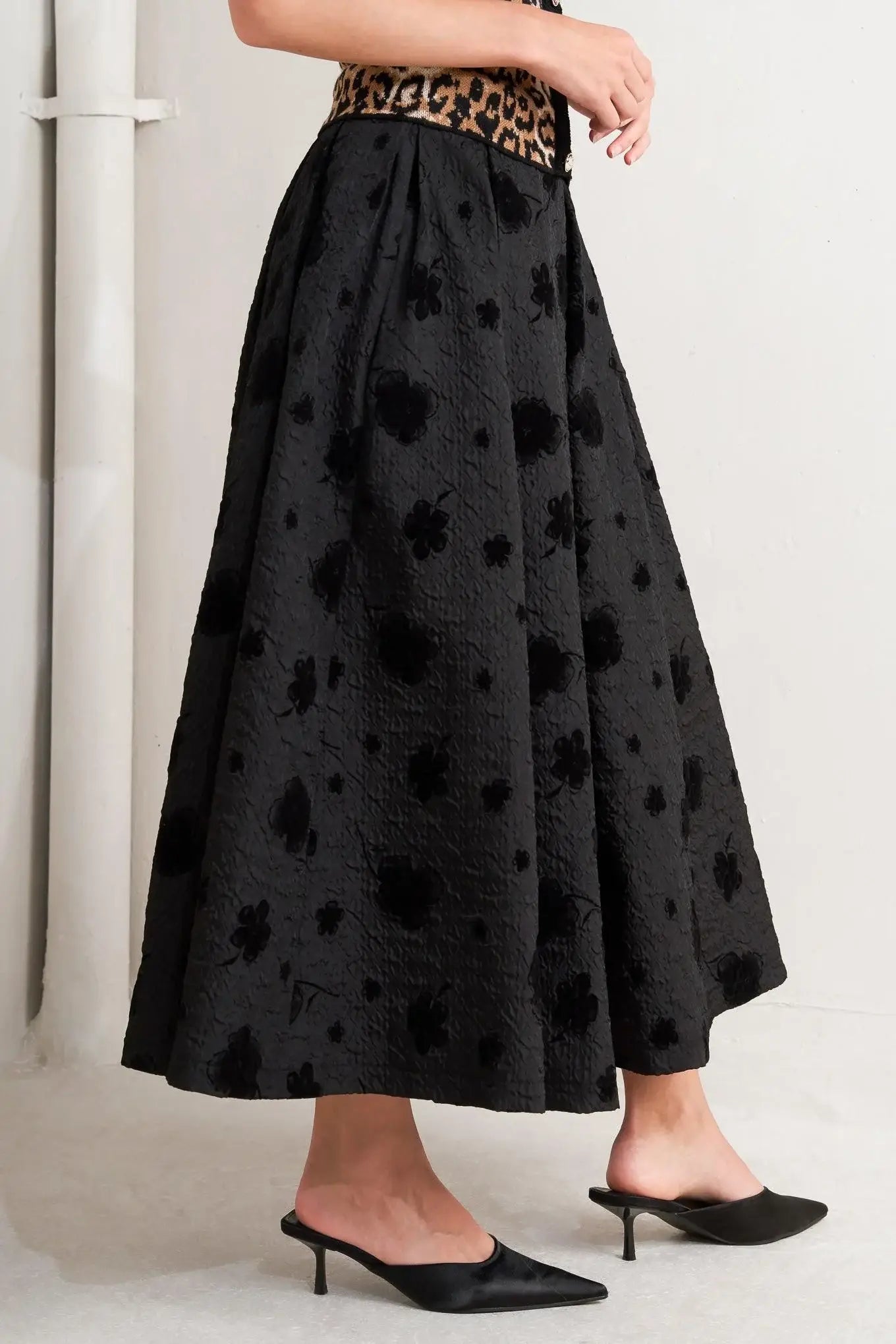 NOIR BLOOMING ROMANCE WOVEN FULL MIDI SKIRT - Flying Tomato - Flyclothing LLC