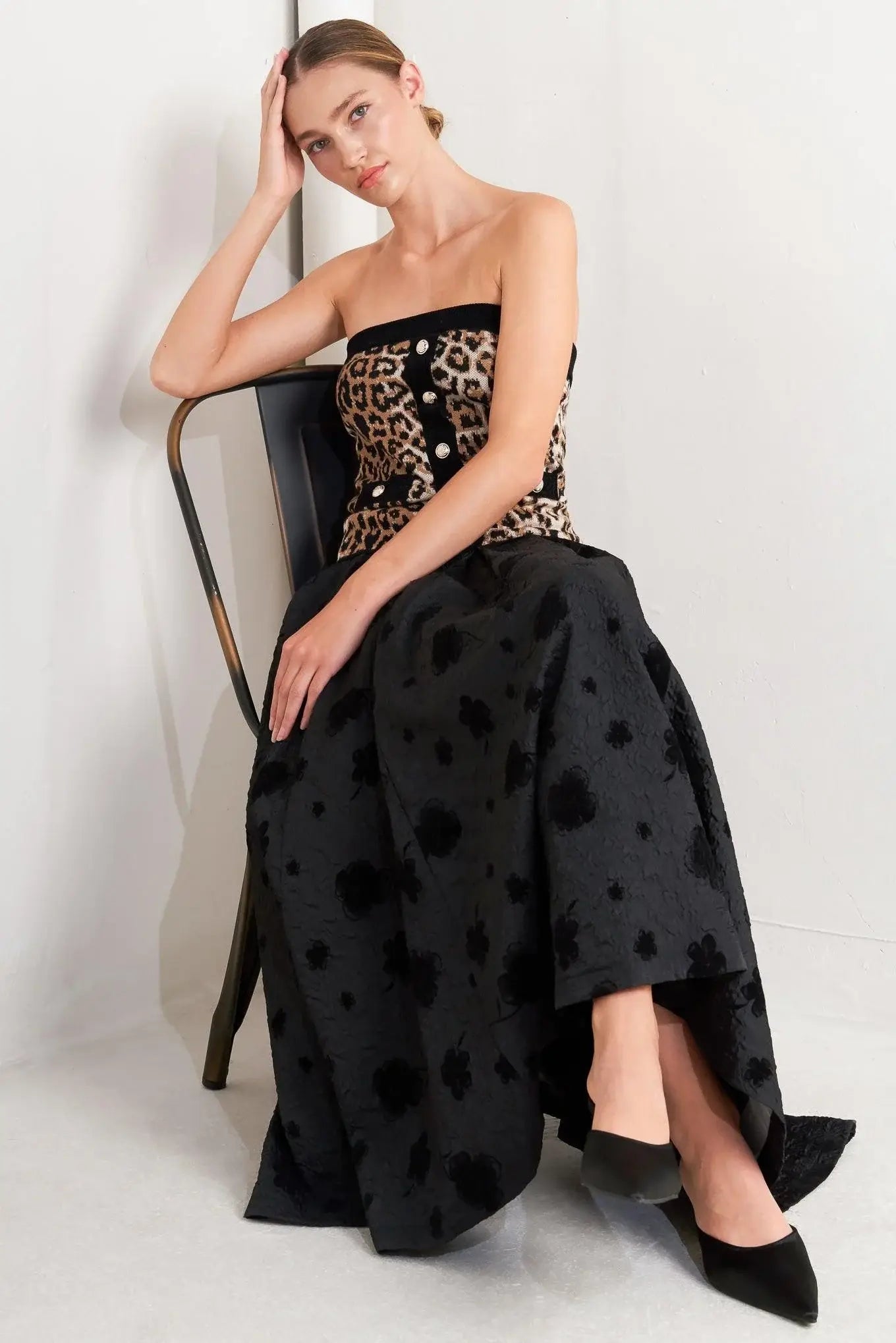 NOIR BLOOMING ROMANCE WOVEN FULL MIDI SKIRT - Flying Tomato - Flyclothing LLC