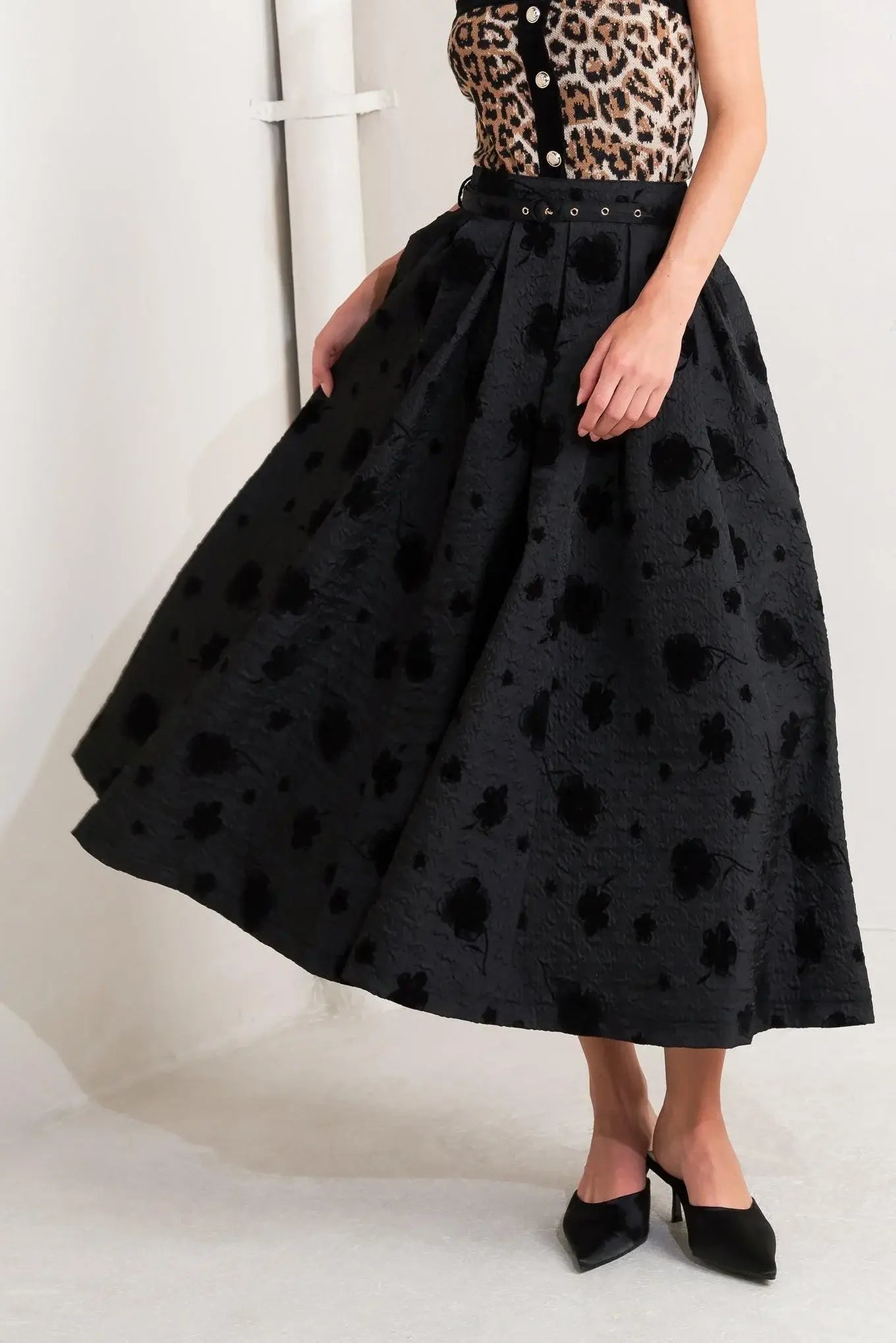 NOIR BLOOMING ROMANCE WOVEN FULL MIDI SKIRT - Flying Tomato - Flyclothing LLC