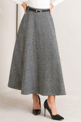 CITY CHECKLINE WOOLEN WOVEN MIDI SKIRT - Flying Tomato - Flyclothing LLC