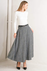 CITY CHECKLINE WOOLEN WOVEN MIDI SKIRT - Flying Tomato - Flyclothing LLC