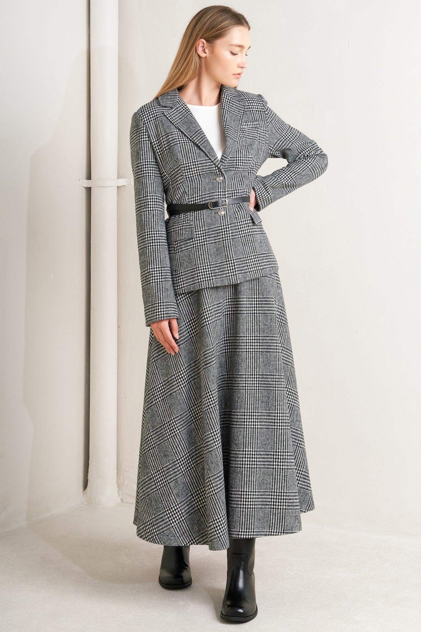 CITY CHECKLINE WOOLEN WOVEN MIDI SKIRT - Flying Tomato - Flyclothing LLC
