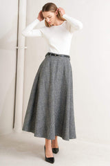 CITY CHECKLINE WOOLEN WOVEN MIDI SKIRT - Flying Tomato - Flyclothing LLC