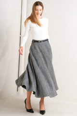 CITY CHECKLINE WOOLEN WOVEN MIDI SKIRT - Flying Tomato - Flyclothing LLC