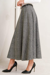 CITY CHECKLINE WOOLEN WOVEN MIDI SKIRT - Flying Tomato - Flyclothing LLC