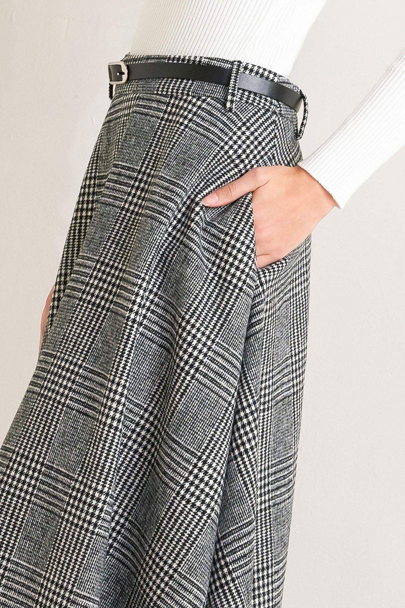 CITY CHECKLINE WOOLEN WOVEN MIDI SKIRT - Flying Tomato - Flyclothing LLC