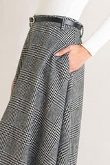 CITY CHECKLINE WOOLEN WOVEN MIDI SKIRT - Flying Tomato - Flyclothing LLC