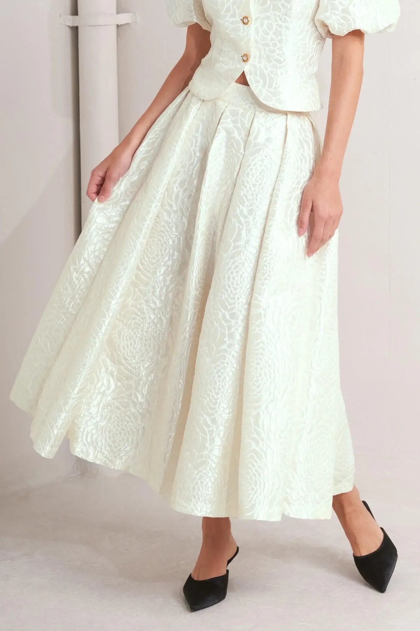 ROSÉ TEXTURE WOVEN FULL MIDI SKIRT - Flying Tomato - Flyclothing LLC