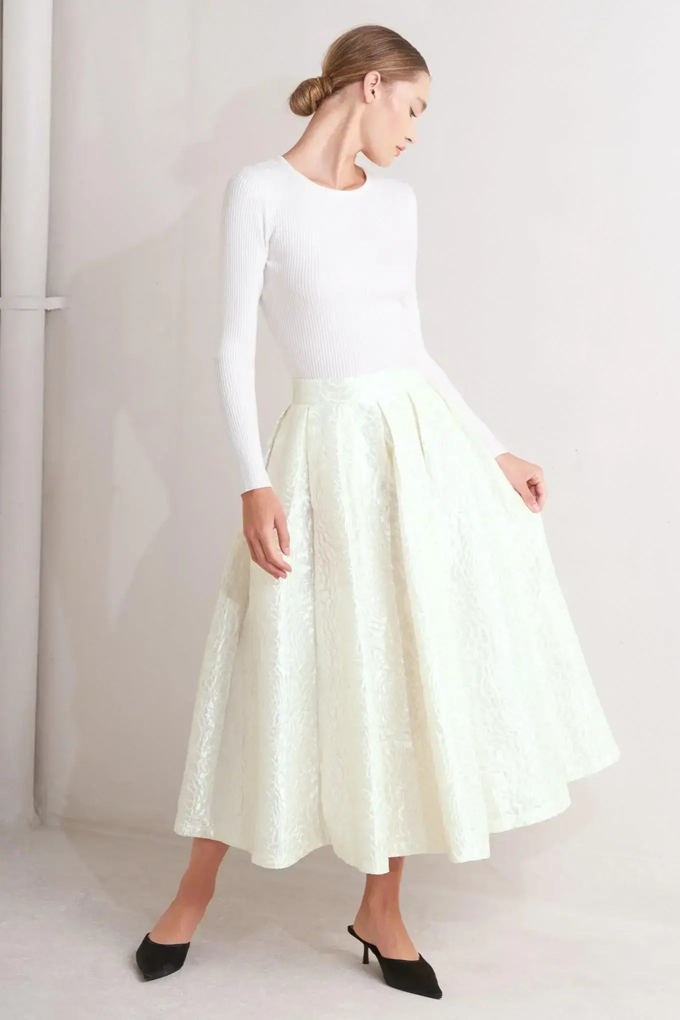 ROSÉ TEXTURE WOVEN FULL MIDI SKIRT - Flying Tomato - Flyclothing LLC