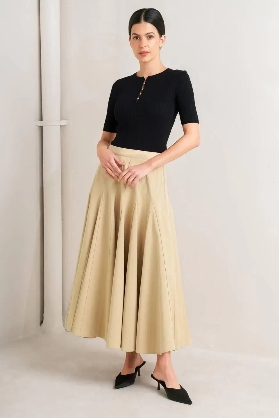 PALE FRAME WOVEN TAUPE CIRCLE SKIRT - Flying Tomato - Flyclothing LLC