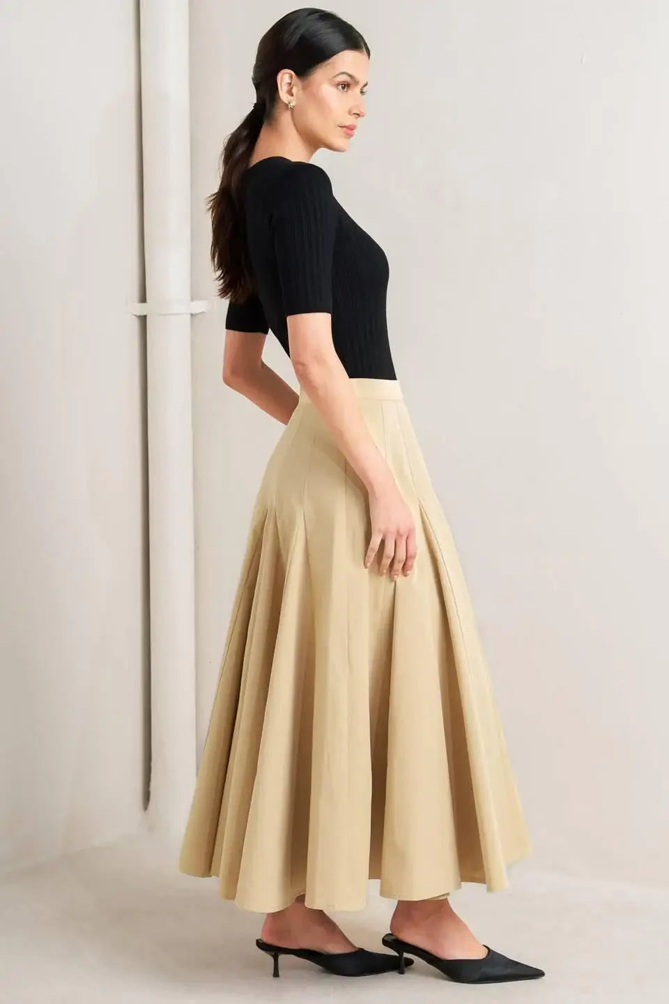 PALE FRAME WOVEN TAUPE CIRCLE SKIRT - Flying Tomato - Flyclothing LLC