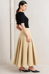 PALE FRAME WOVEN TAUPE CIRCLE SKIRT - Flying Tomato - Flyclothing LLC