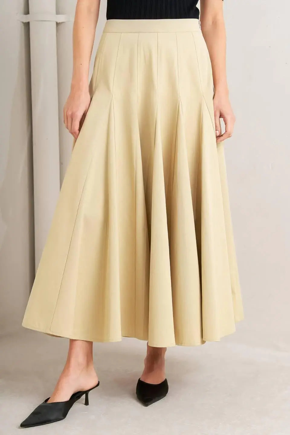 PALE FRAME WOVEN TAUPE CIRCLE SKIRT - Flying Tomato - Flyclothing LLC