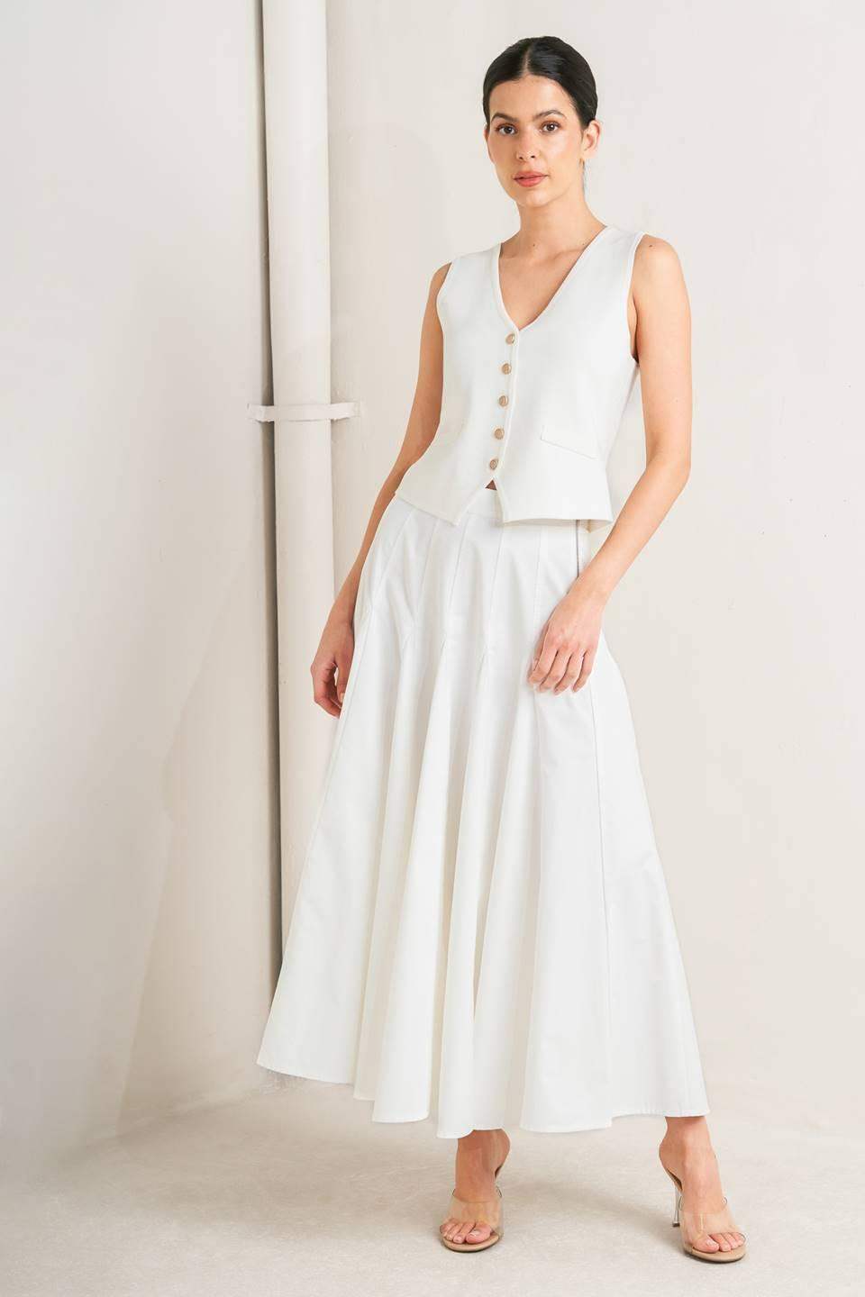 PALE FRAME WHITE WOVEN CIRCLE SKIRT - Flying Tomato - Flyclothing LLC