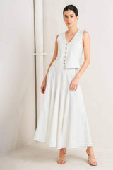 PALE FRAME WHITE WOVEN CIRCLE SKIRT - Flying Tomato - Flyclothing LLC